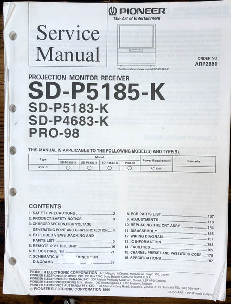 Pioneer SD-P5185-K -P5183-K -P4683-K PRO-98 TV Monitor  Service Manual *Orig*