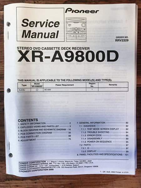 Pioneer XR-A9800D Receiver Service Manual *Original*