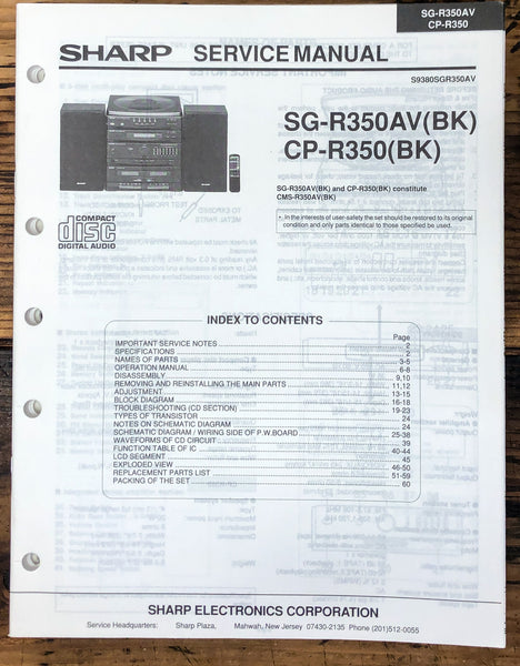 Sharp SG-R350 CP-R350 Stereo Service Manual *Original*