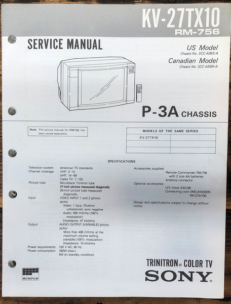 Sony KV-27TX10 TV  Service Manual *Original*