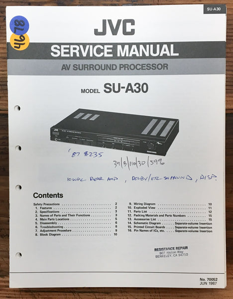 JVC SU-A30 Surround Processor  Service Manual *Original*