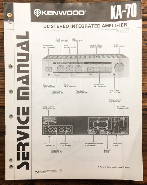 Kenwood KA-70 Amplifier 3 Service Manual *Original*