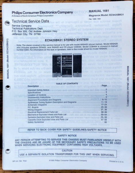 Magnavox EC9420 Stereo  Service Manual Orig