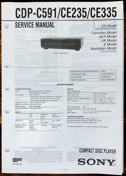 Sony CDP-C591 CDP-CE235 CDP-CE335 CD Player  Service Manual *Original*