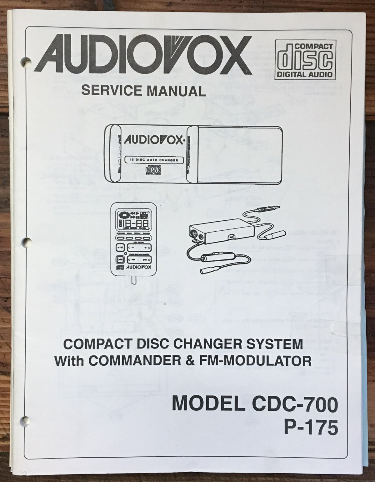 Audiovox CDC-700 P-175 CD Player  Service Manual *Original*