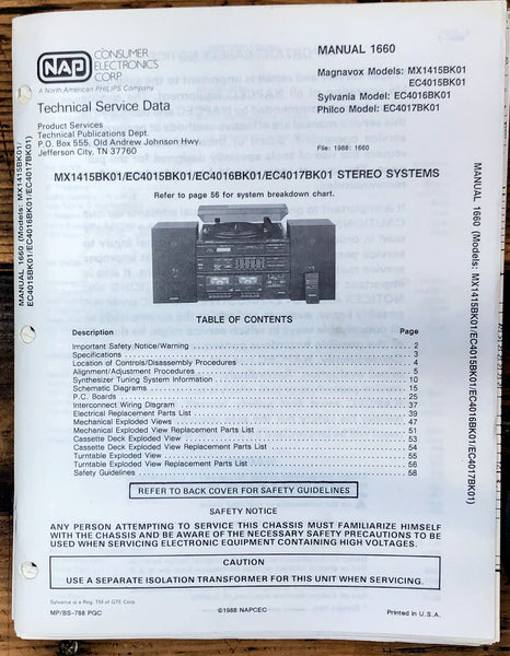 Magnavox Philco Sylvania MX1415 EC4015 EC4016 EC4017 Stereo  Service Manual Orig
