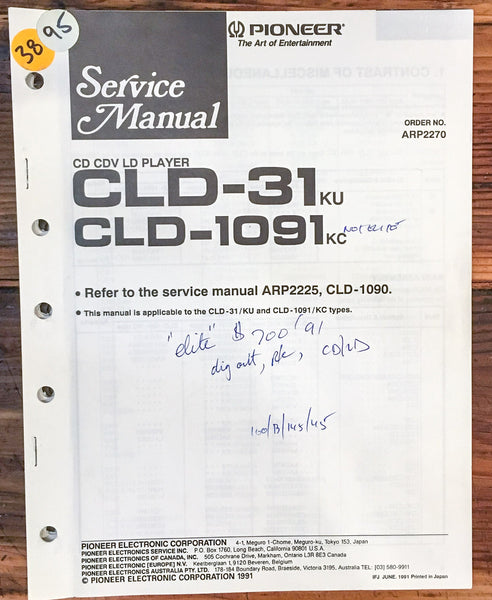 Pioneer CLD-31 CLD-1091 CD CDV LD Player  Service Manual *Original*