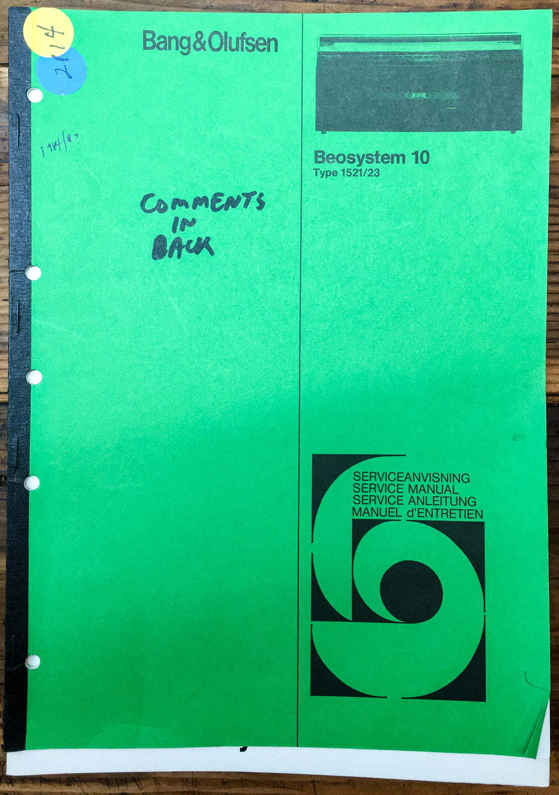 B&O Bang Olufsen Beosystem 10 Stereo / Radio  Service Manual *Original*