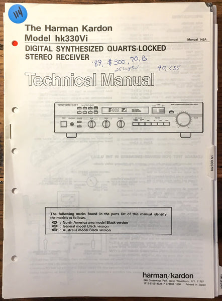 Harman Kardon HK330Vi HK 330Vi Stereo Service Manual *Original*
