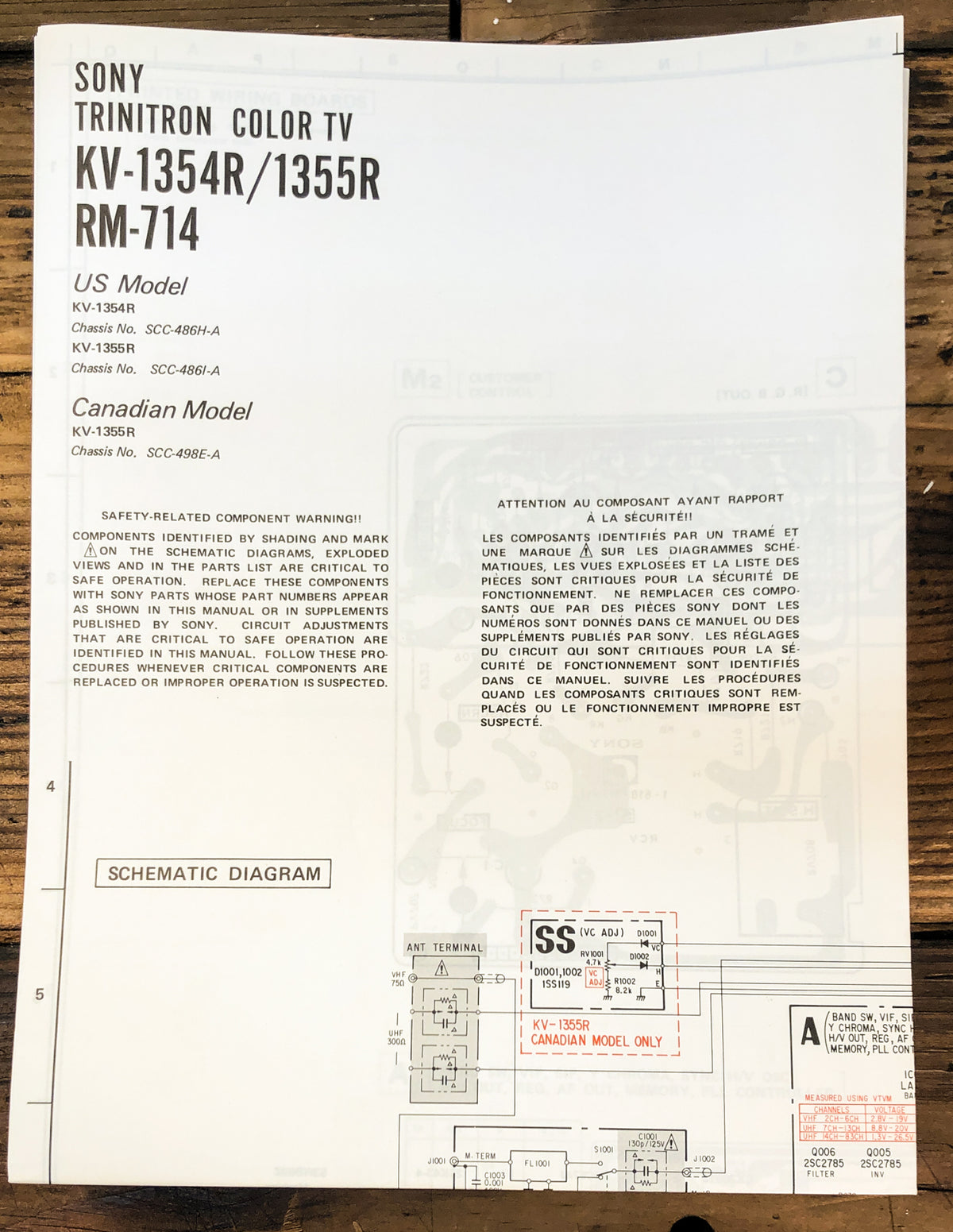 Sony KV-1354R KV-1355R TV  Fold Out Schematic *Original*