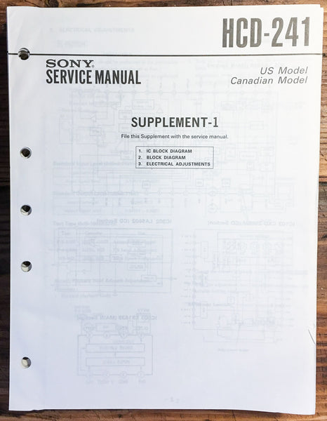 Sony HCD-241 Stereo  Service Manual Supplement *Original*