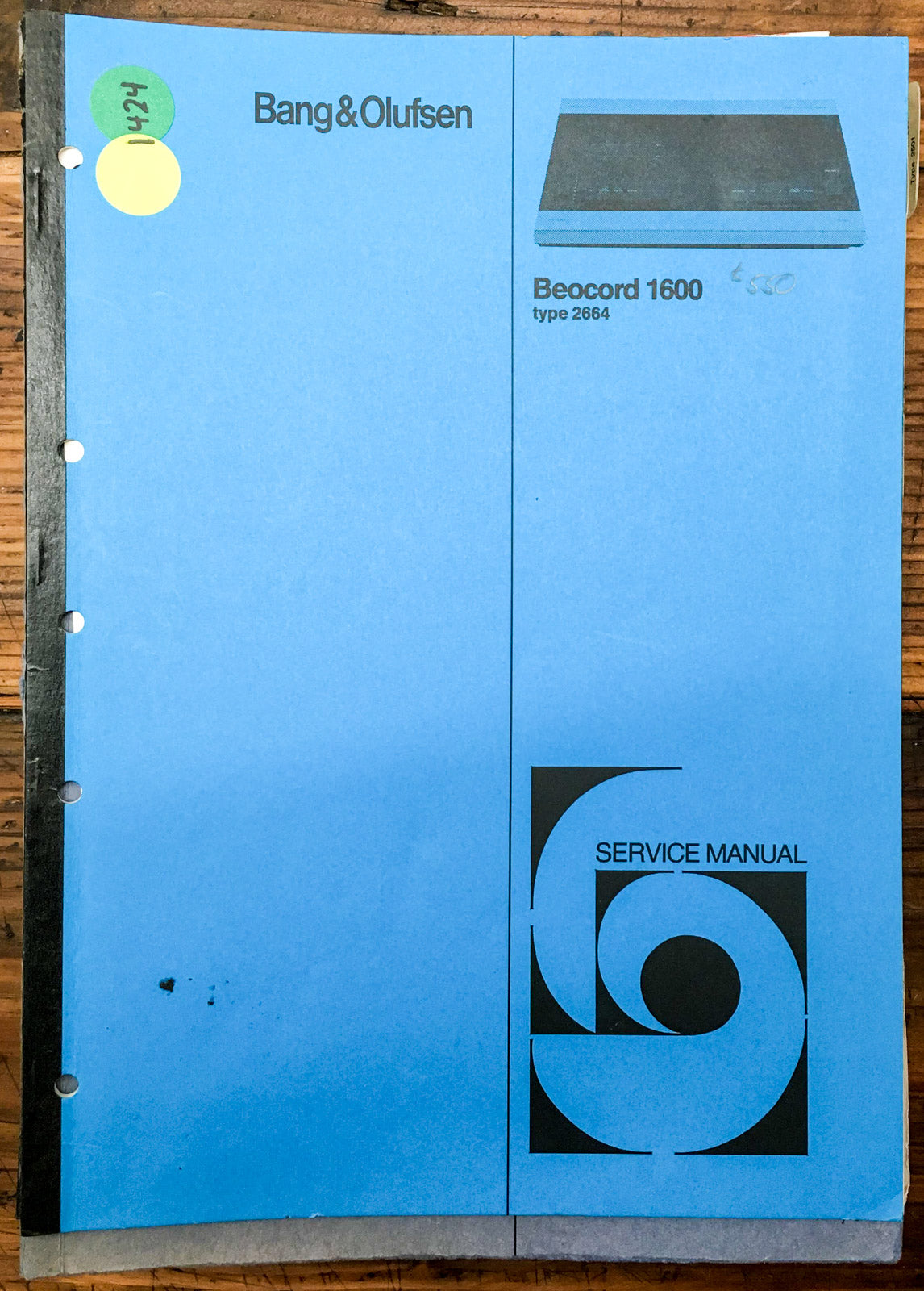 B&O Bang Olufsen Beocord 1600 Cassette  Service Manual *Original*