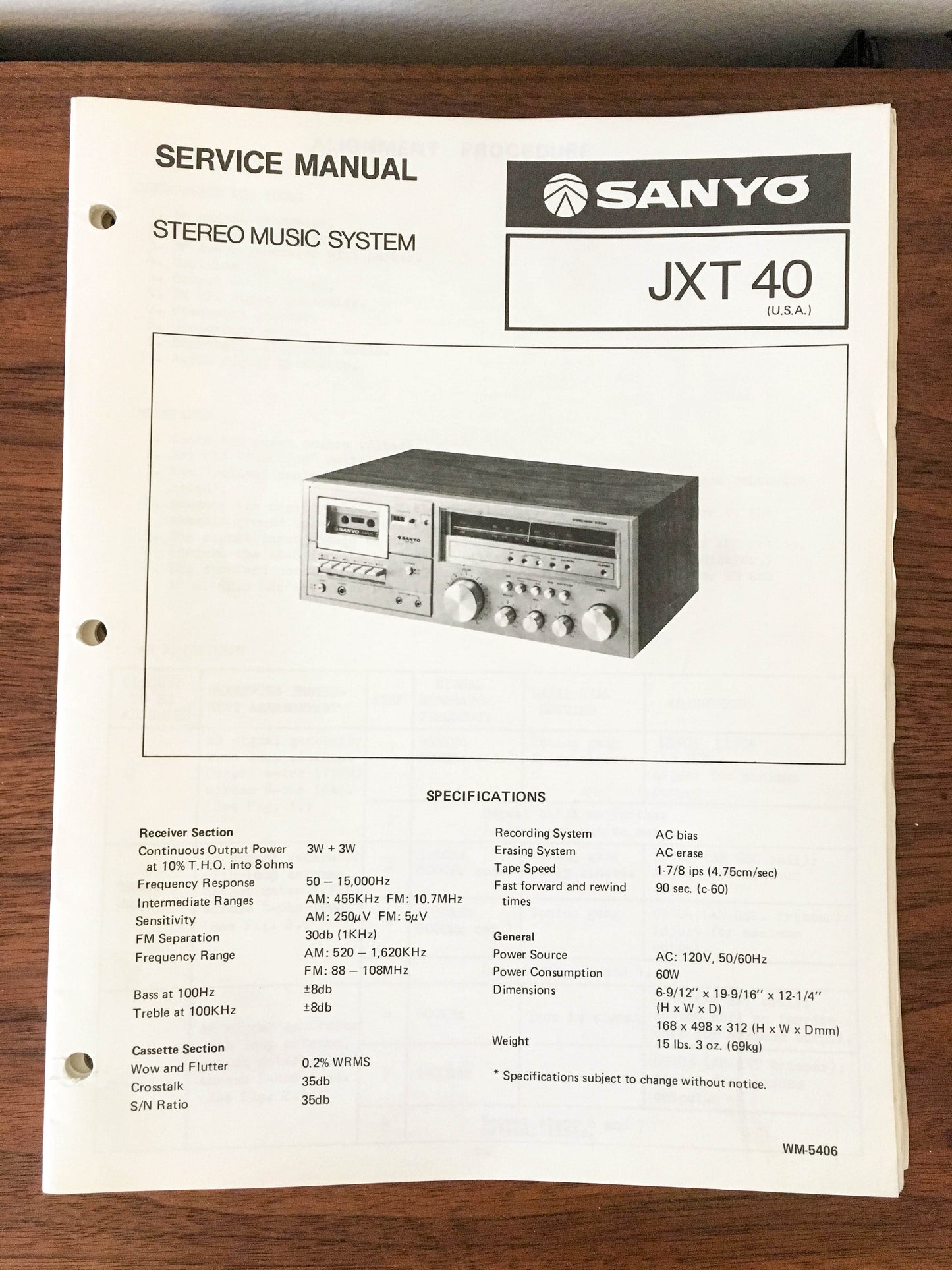 Sanyo JXT 40 Stereo Service Manual *Original*