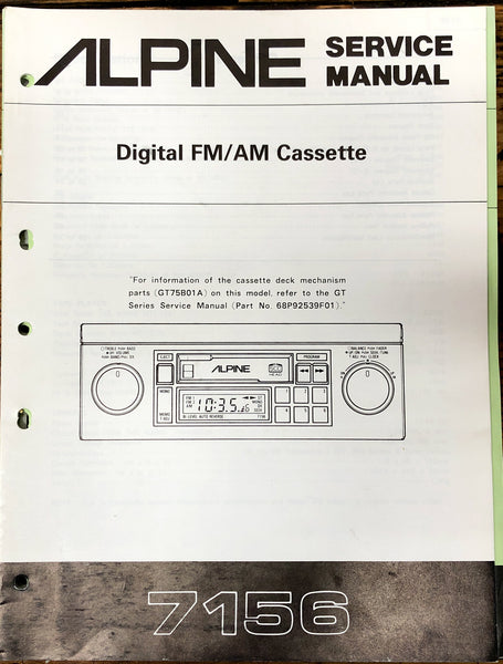 Alpine Model 7156 Car Stereo  Service Manual *Original*