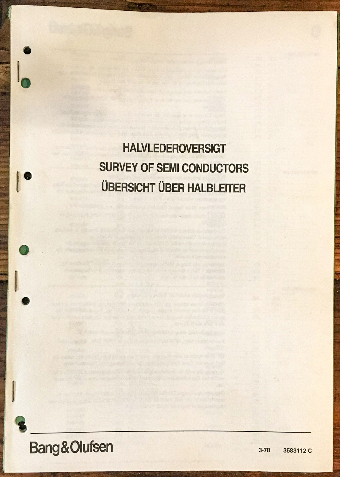 Bang & Olufsen B&O Survey of Semi Conductors   Manual *Original*