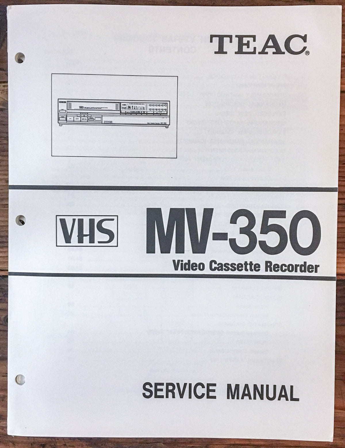 Teac MV-350 VCR / Video Cassette  Service Manual *Original*