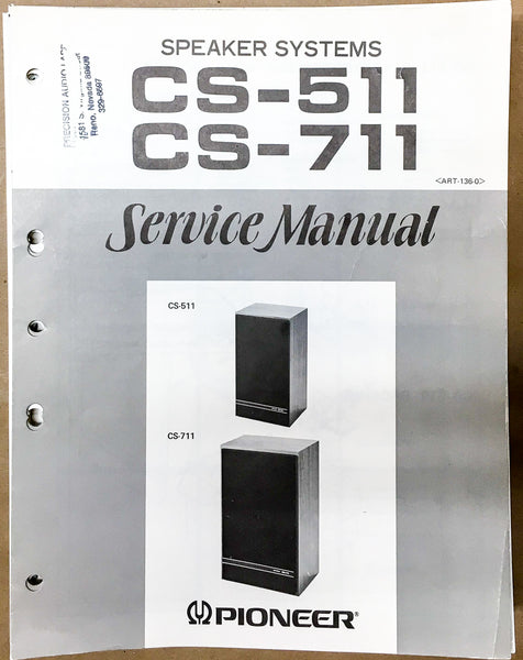 Pioneer CS-511 CS-711 Speaker Service Manual *Original*