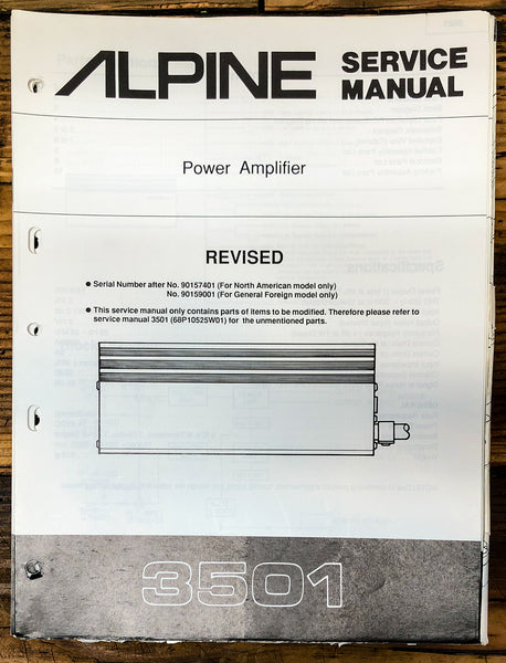 Alpine Model 3501 Power Amplifier Revised Service Manual *Original*