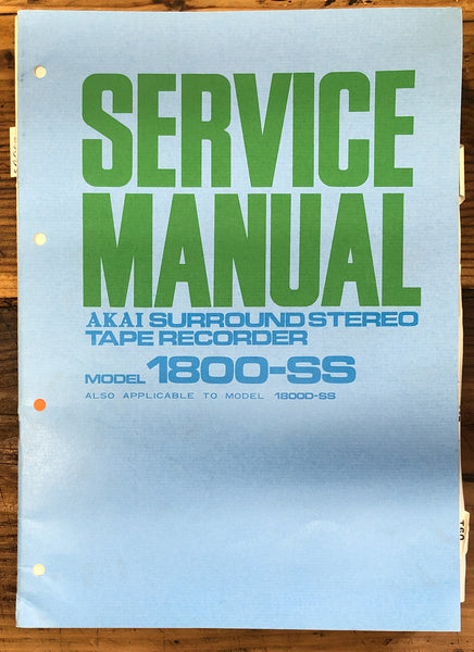 Akai Model 1800-SS 1800 SS Tape Recorder  Service Manual *Original*