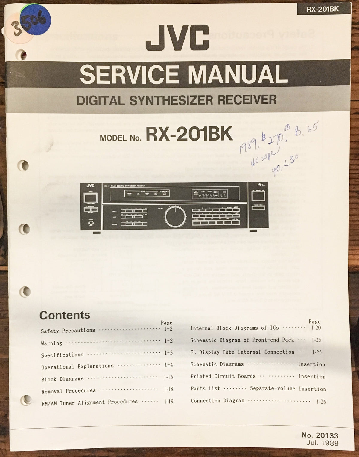JVC RX-201BK RX-201 BK Receiver Service Manual *Original*