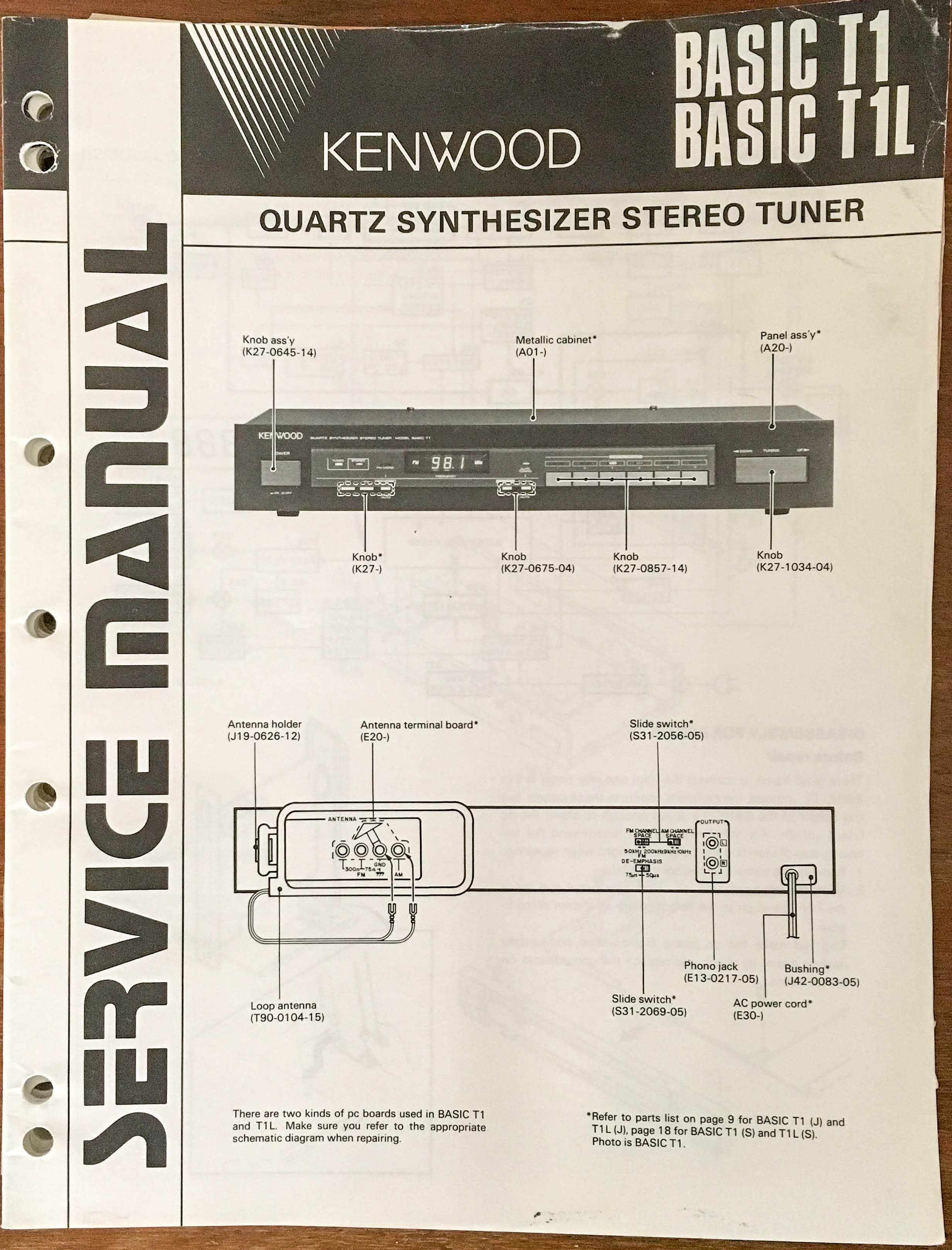 Kenwood Basic T1 T1L Tuner Service Manual *Original* – Vintage Audio ...