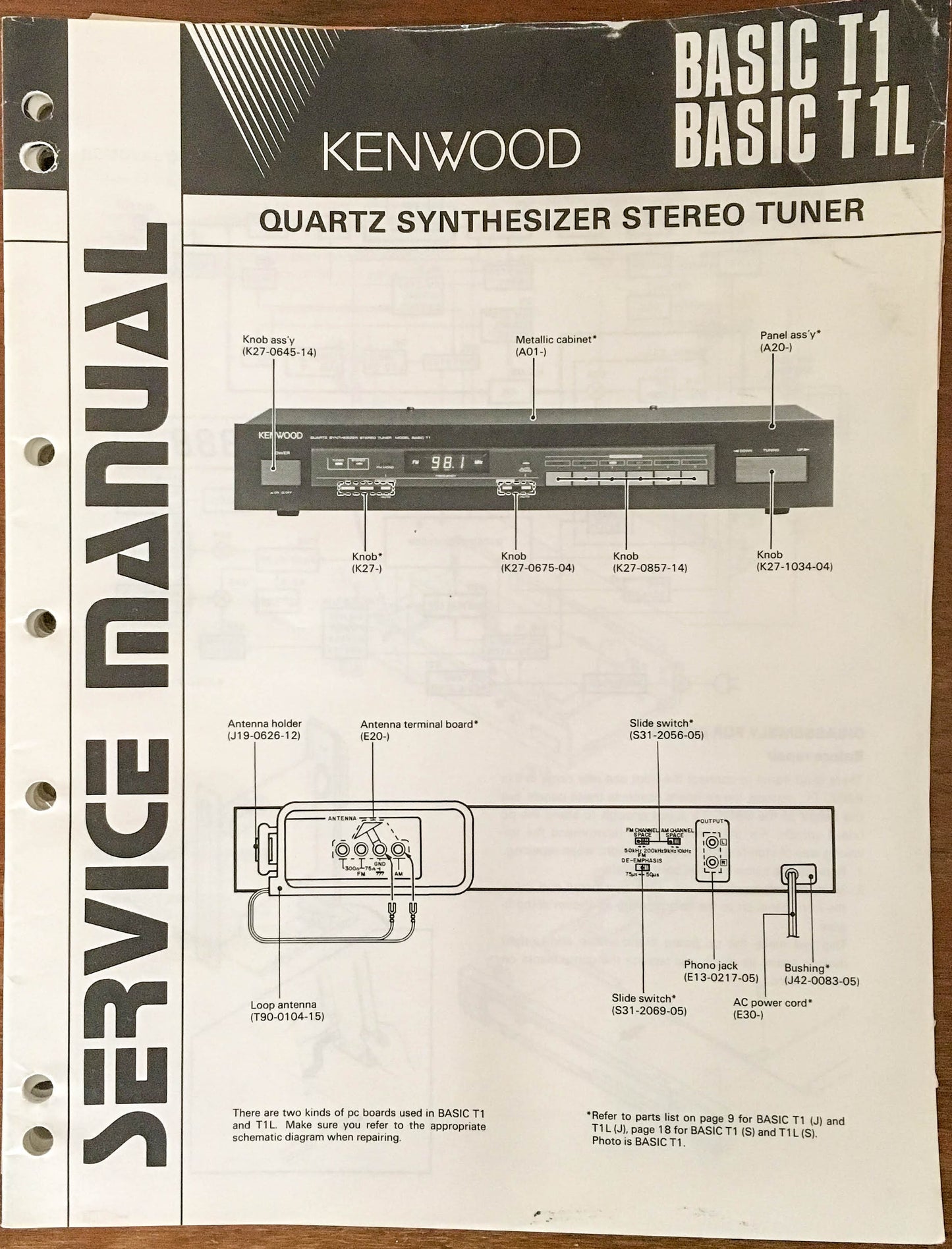 Kenwood Basic T1 T1L Tuner  Service Manual *Original*