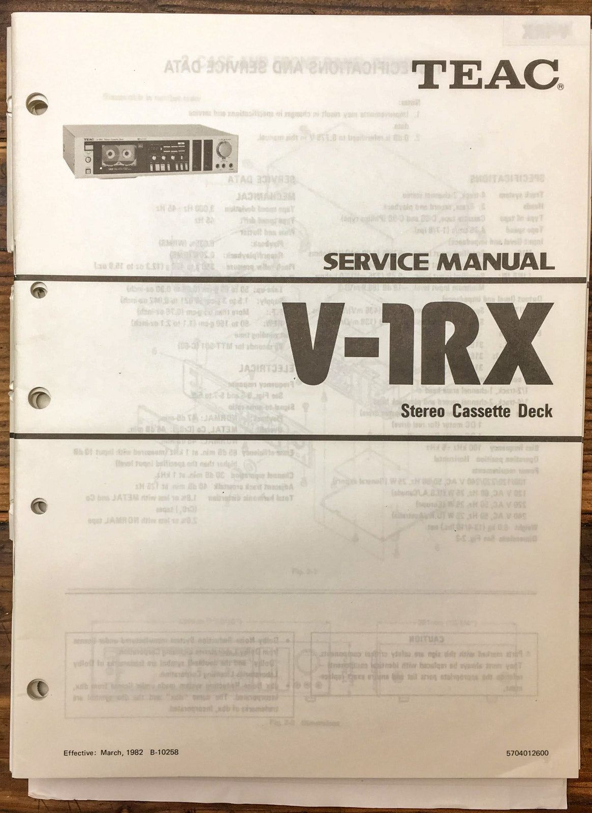 Teac V-1RX V-1 RX Cassette Deck  Service Manual *Original*