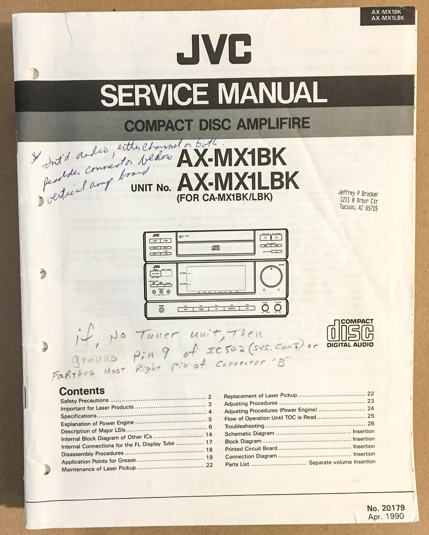 JVC AX-MX1 BK LBK Amplifier  Service Manual *Original*