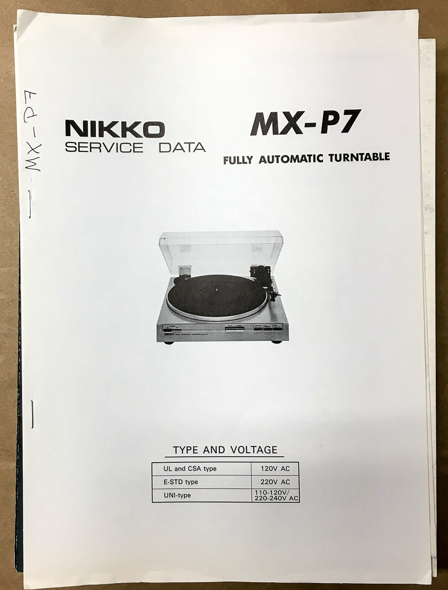 Nikko MX-P7 Record Player / Turntable Service Manual *Original*