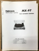 Nikko MX-P7 Record Player / Turntable Service Manual *Original*