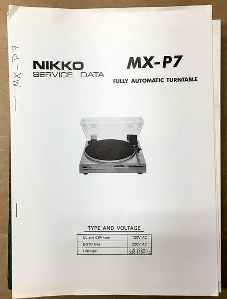 Nikko MX-P7 Record Player / Turntable Service Manual *Original*