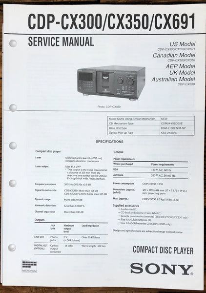 Sony CDP-CX333ES CDP-CX555ES CD Player  Service Manual *Original*