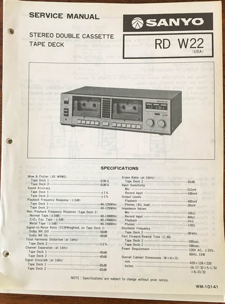 Sanyo RD W22 Cassette Deck Service Manual *Original*