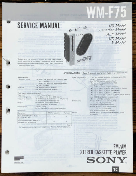 Sony WM-F75 Radio Cassette  Service Manual *Original*