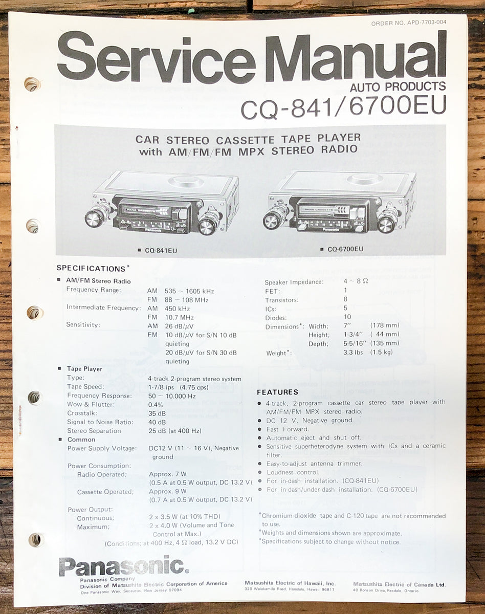 Car Audio Service Form Car Stereo Service Manual *Original* – Vintage Audio Store - Vintage ...