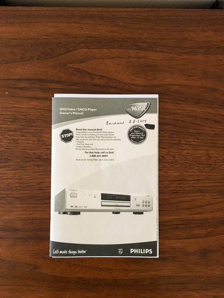 Philips DVD963SA DVD Player Owners Manual *Original*