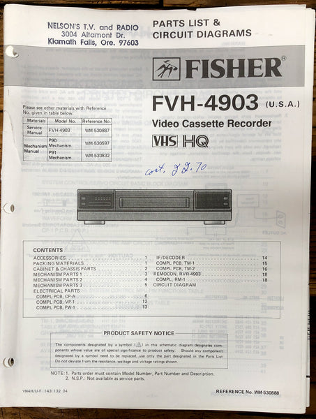 Fisher FVH-4903 VHS  Service Manual *Original*