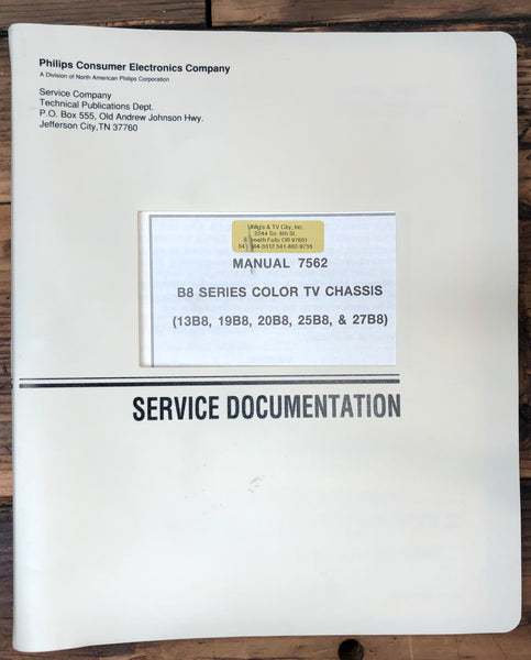 Philips 13B8 19B8 20B8 25B8 27B8 B8 SERIES TV  Service Manual *Original*