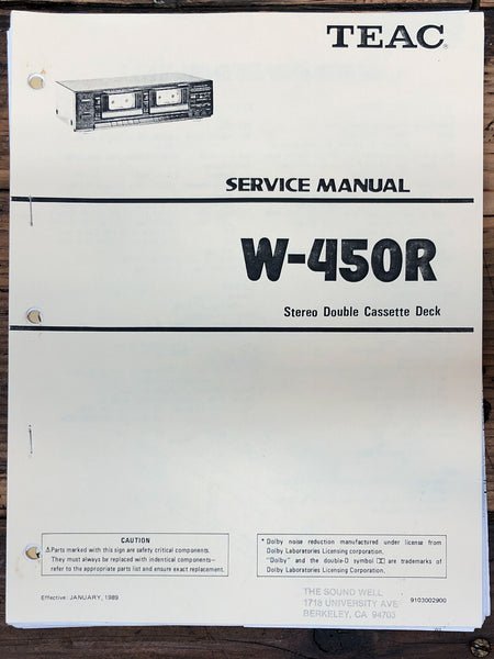 Teac W-450R Cassette Service Manual *Copy*