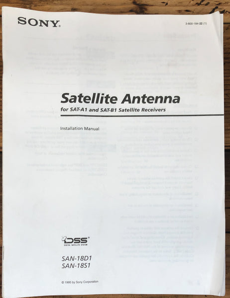 Sony SAN-18D1 SAN-18S1 Satellite Antenna  Owners / User Manual *Original* #1