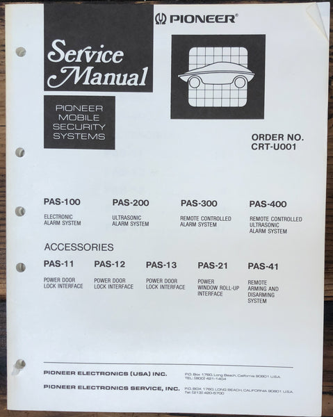 Pioneer PAS-100 -200 -300 -400 -11 -12 Mobile Security  Service Manual *Orig*