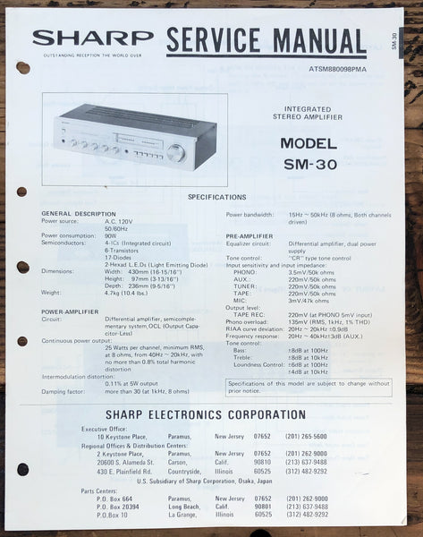 Sharp SM-30 Amplifier  Service Manual *Original*