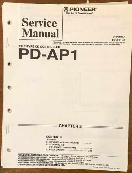 Pioneer PD-AP1 CD Controller  Service Manual Notice *Original*