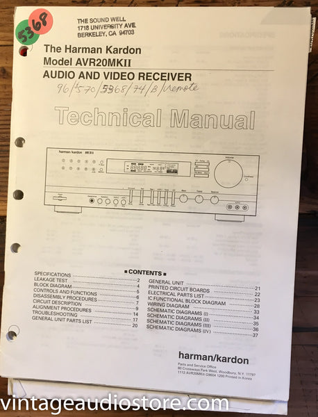 Harman Kardon AVR20 MKII AVR-20 MKII Receiver  Service Manual *Original*