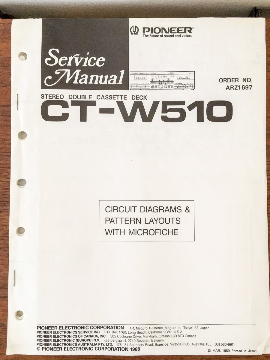 Pioneer CT-W510 Cassette Service Manual *Original*