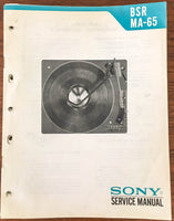 Sony / BSR MA-65 Record Player / Turntable Service Manual *Original*