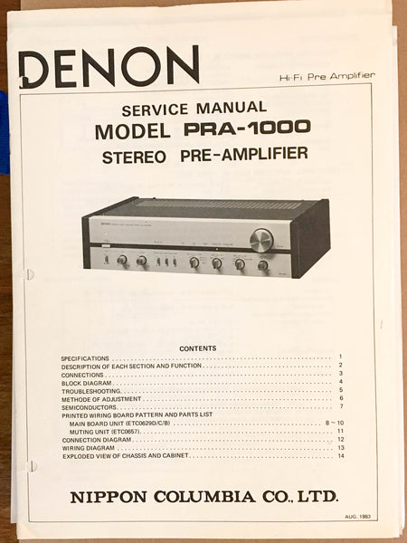 Denon PRA-1000 Preamp / Preamplifier  Service Manual *Original*