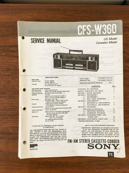 Sony CFS-W360 Boombox / Radio Service Manual *Original*
