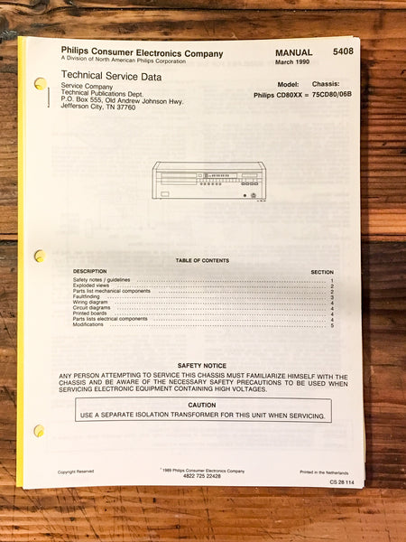 Philips CD-80 / CD80 CD Player Service Manual *Original* #1