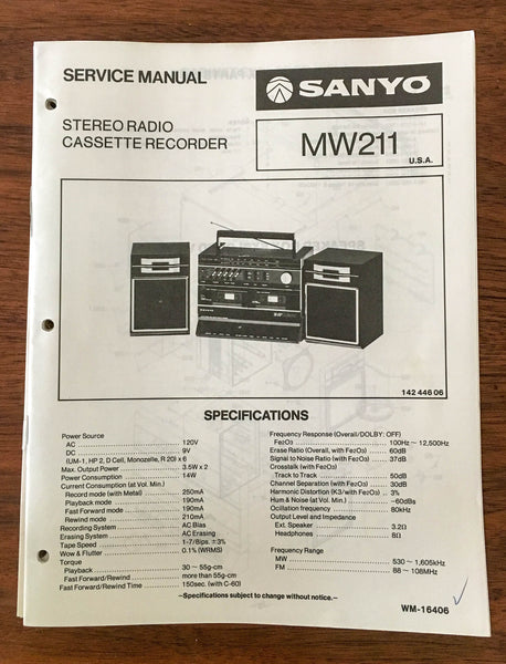 Sanyo M W211 Boombox / Radio Cassette Service Manual *Original*